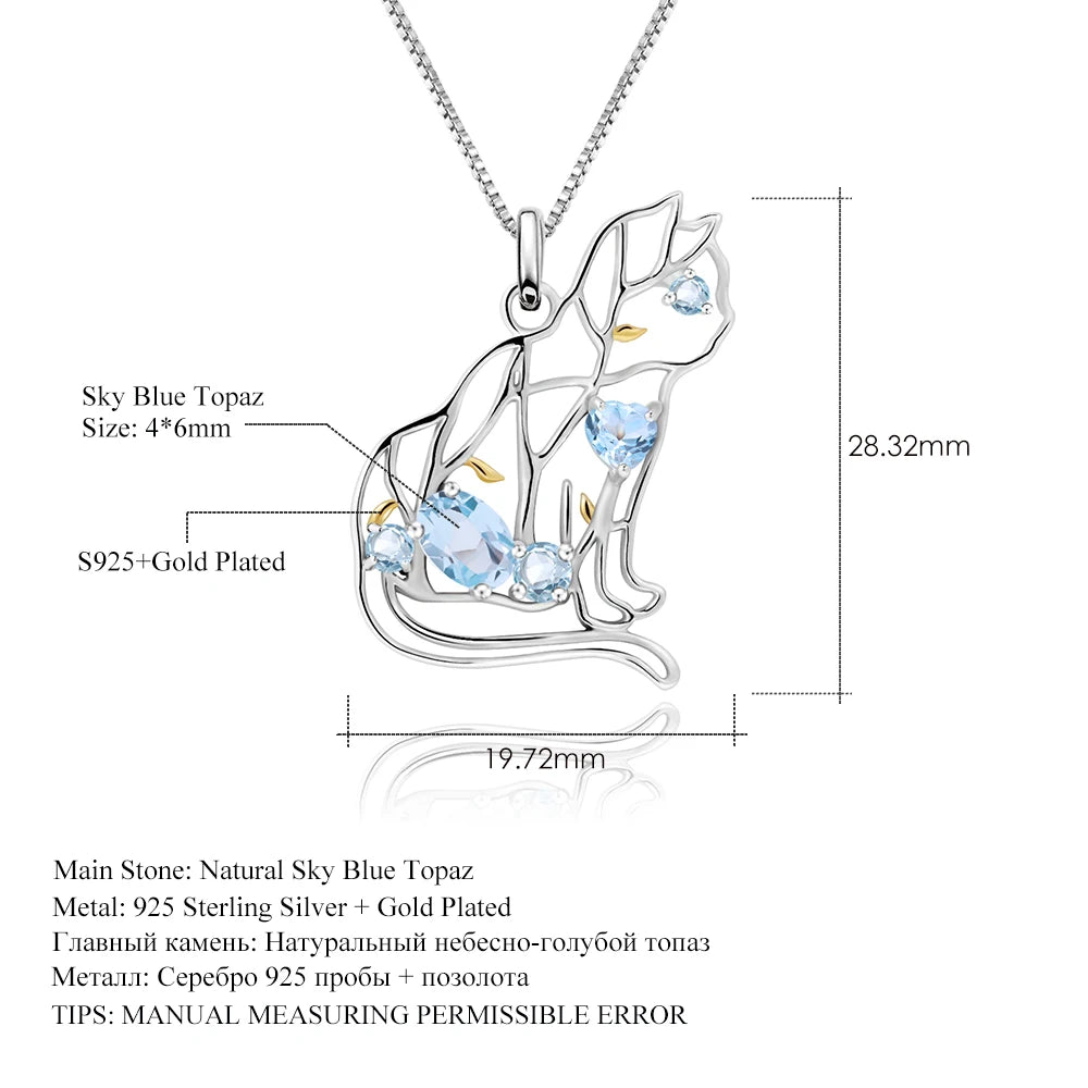 Cat Shape Sky Blue Topaz Necklace