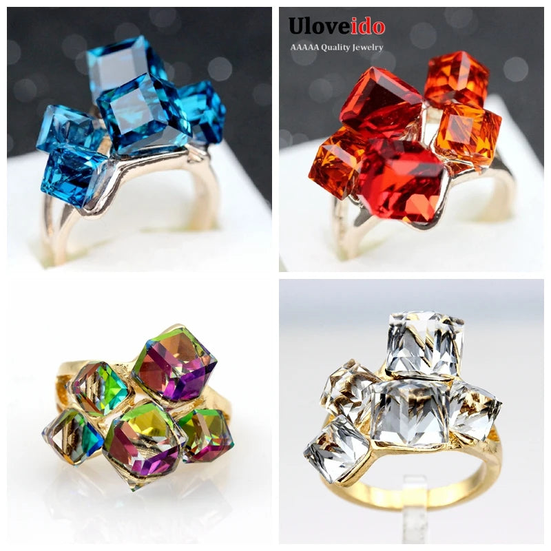 Uloveido Woman's Crystal Punk Rings