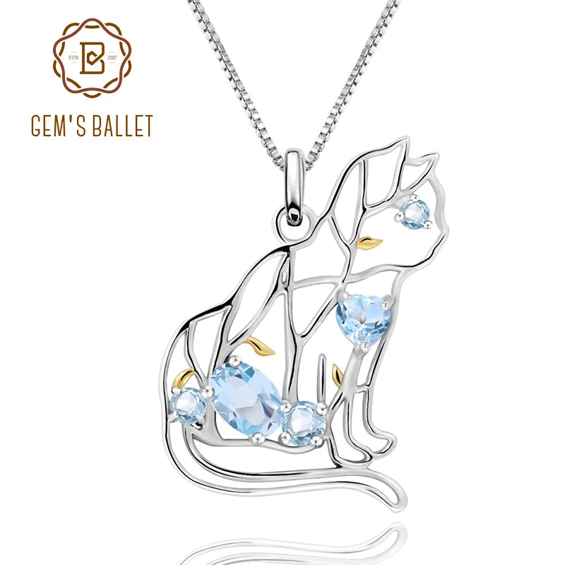 Cat Shape Sky Blue Topaz Necklace