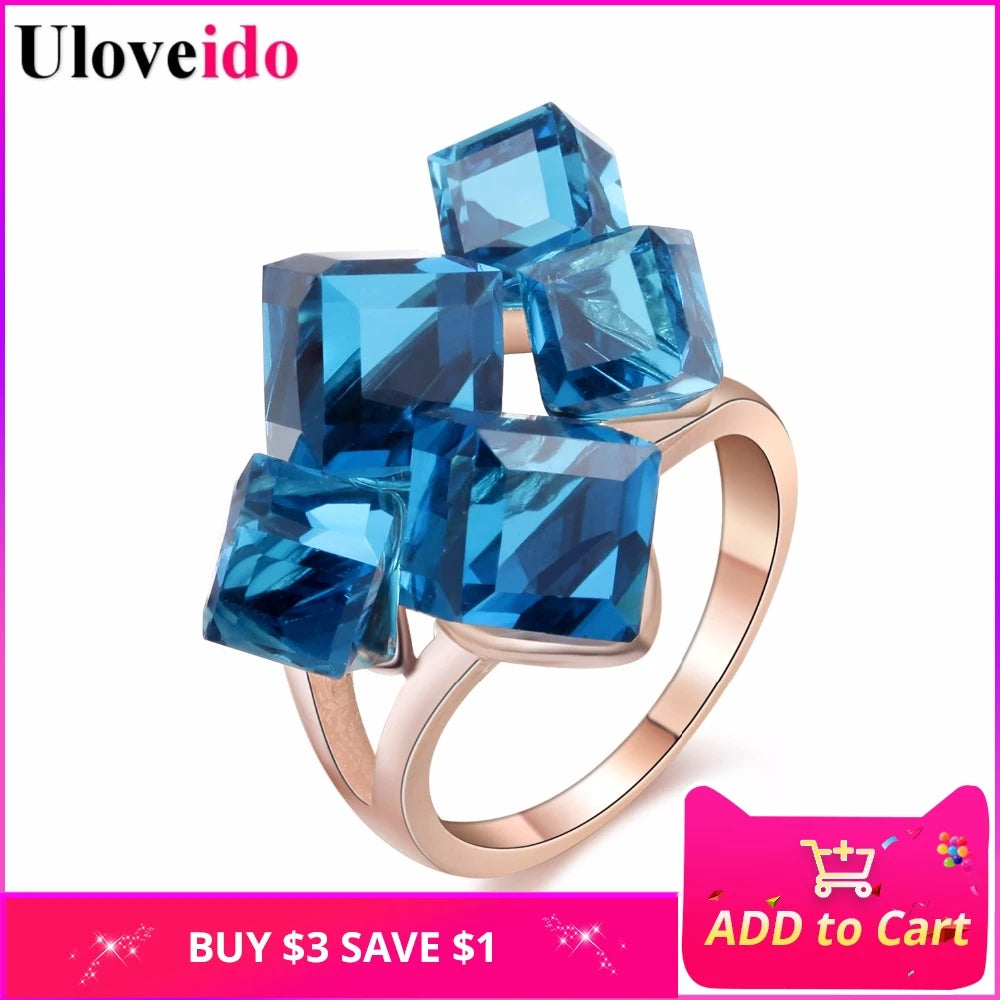 Uloveido Woman's Crystal Punk Rings