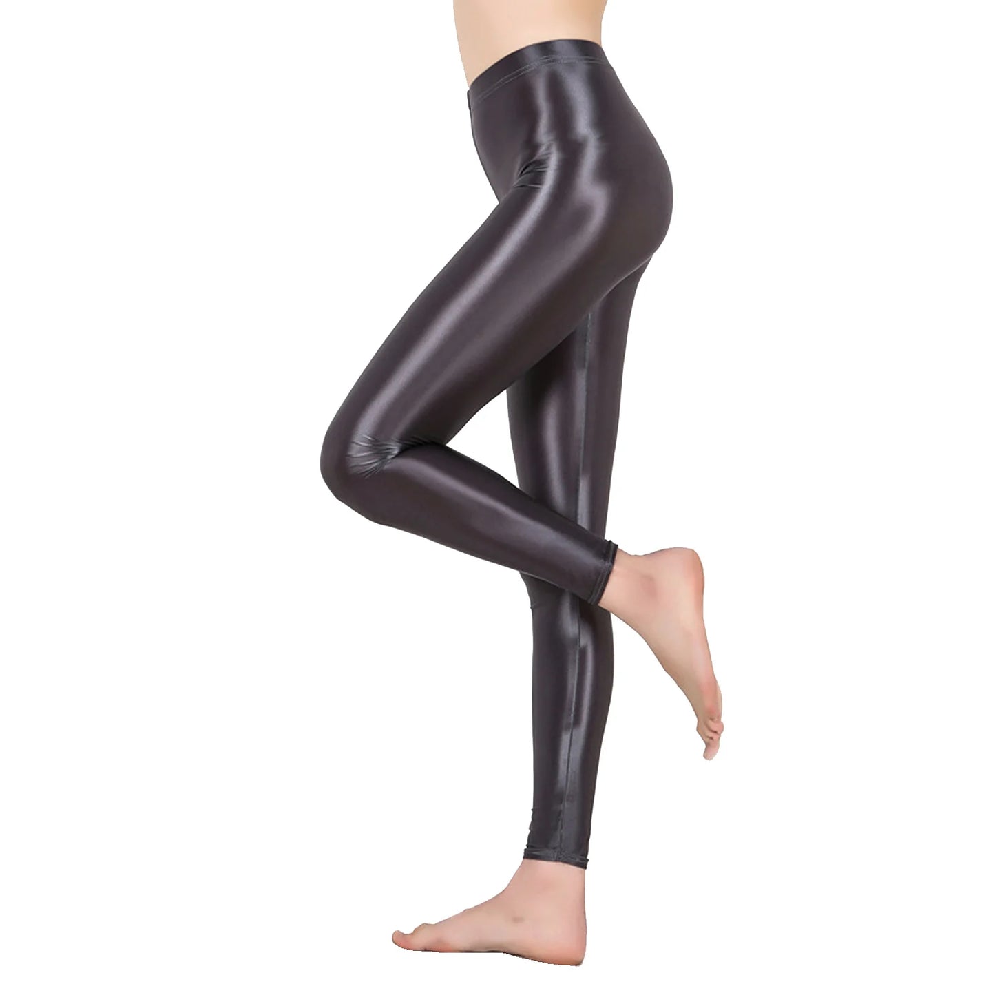 Womens Solid Color Glossy Pants