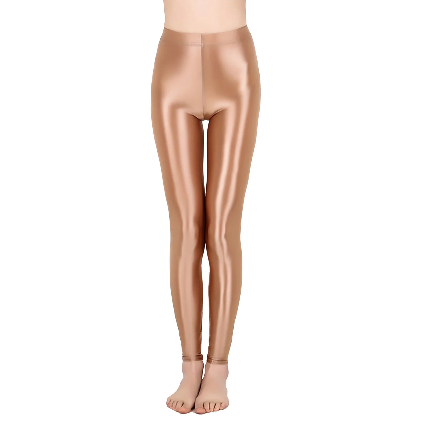 Womens Solid Color Glossy Pants