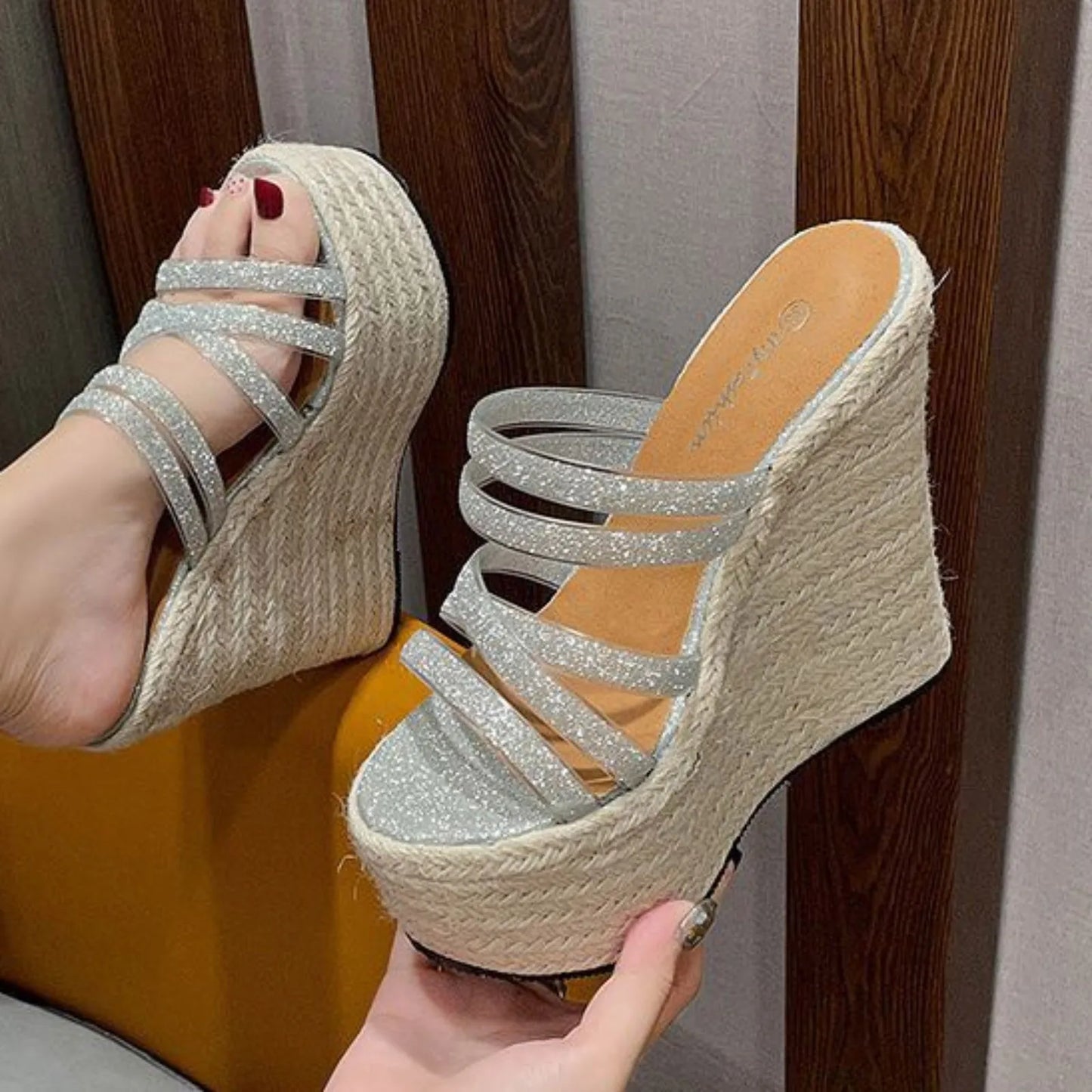 High Wedge Heel Multi Strap Sandals