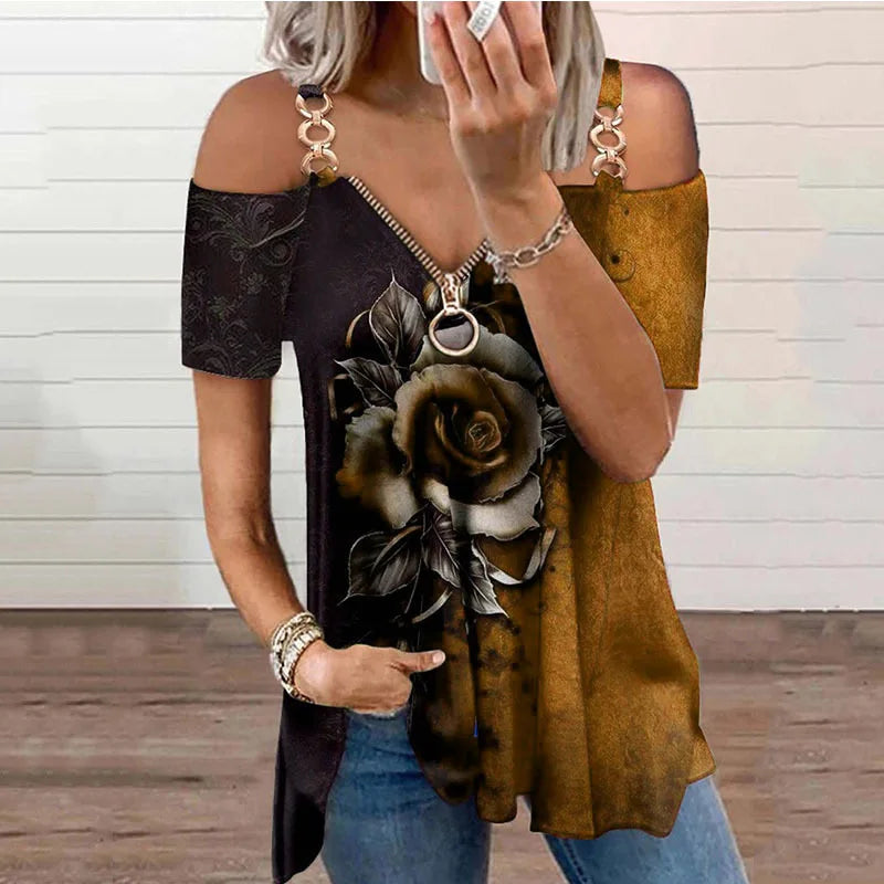 Summer V-Neck 3D Patchwork Top