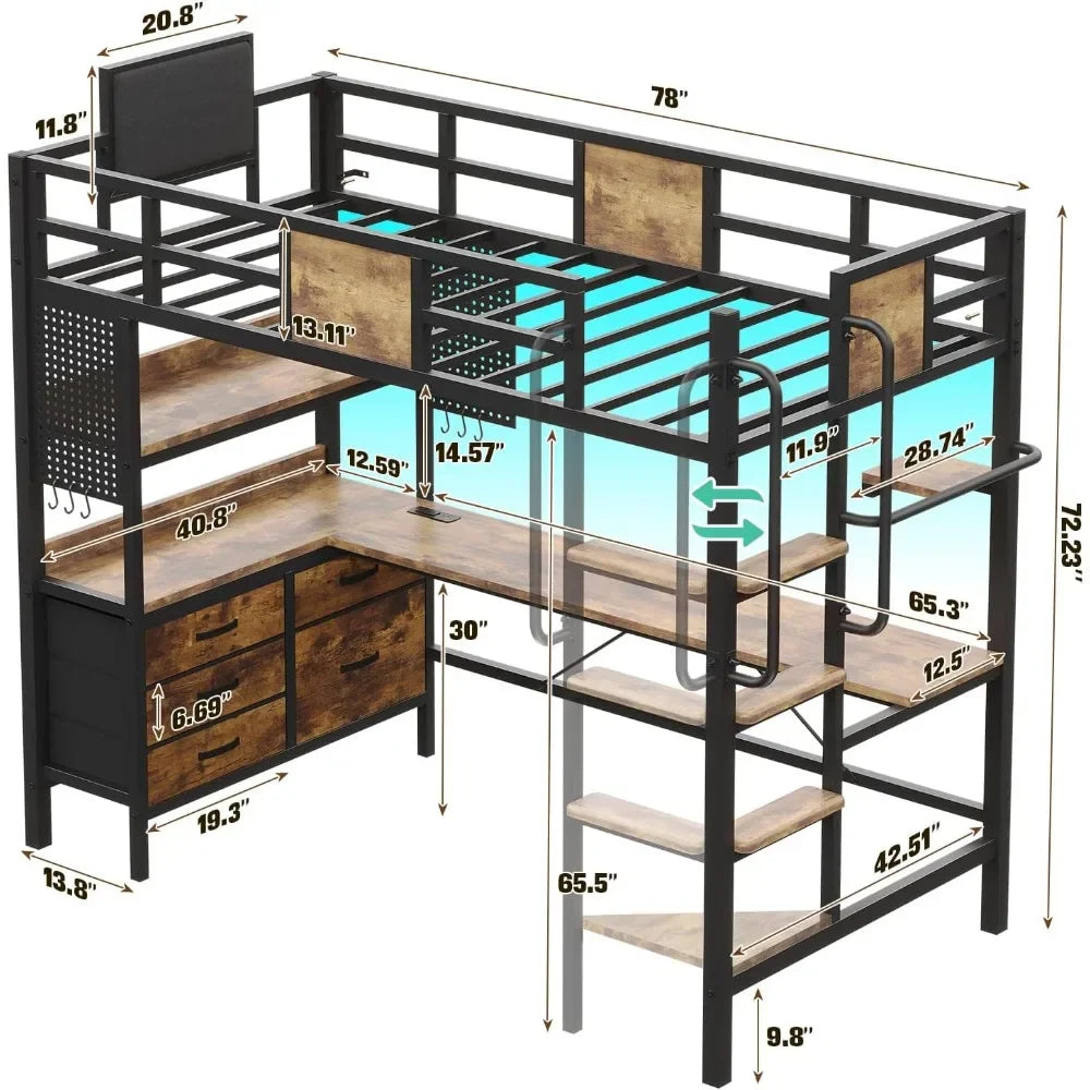 Metal Bunk Bed with Desk Underneath