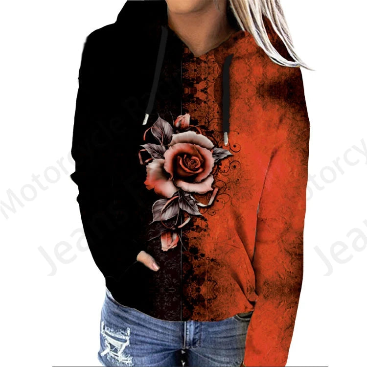 women's Rose Floral 3d Print Hoodie