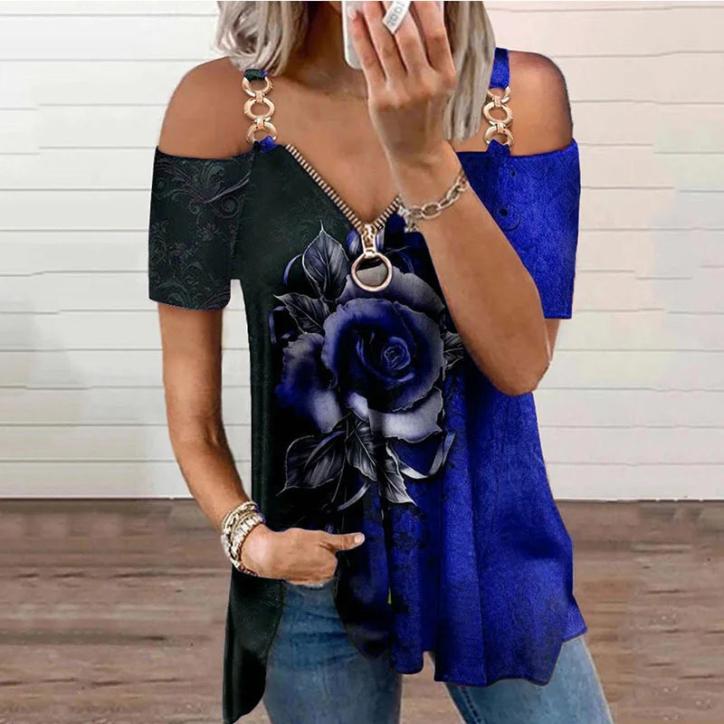 Summer V-Neck 3D Patchwork Top