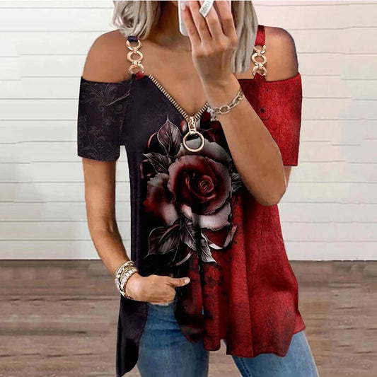 Summer V-Neck 3D Patchwork Top