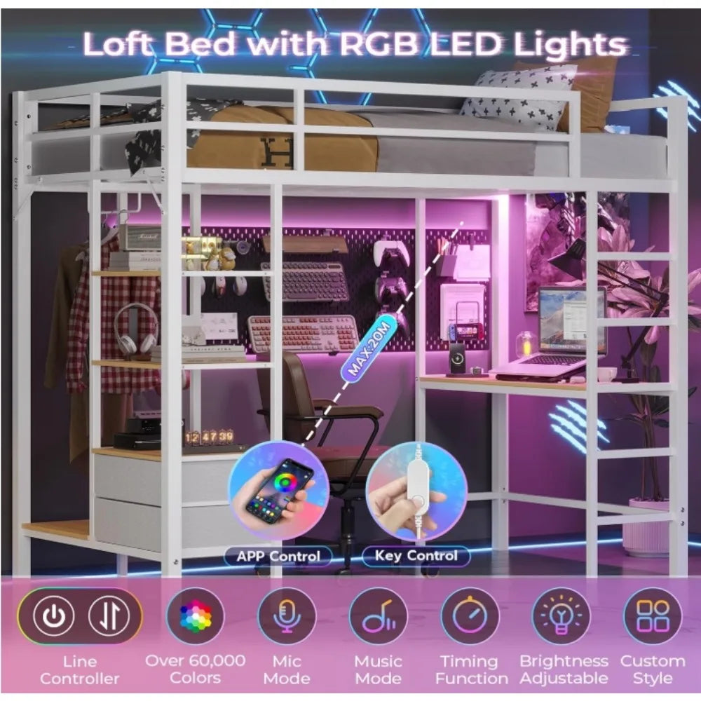 Loft Twin Size Bed with Led Lights,