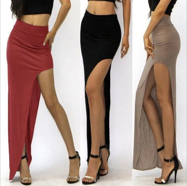 Fashion Split Skirts Women Sexy Long Sexy Skirts Open Side Split Skirt Long High Waist High Slit Maxi Skirt Black