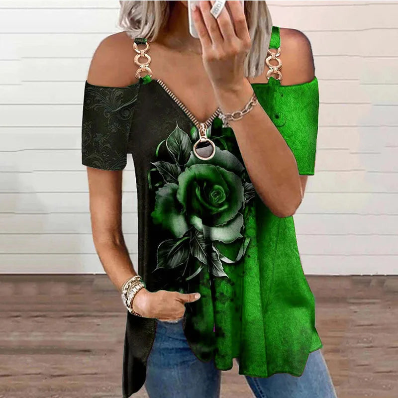 Summer V-Neck 3D Patchwork Top