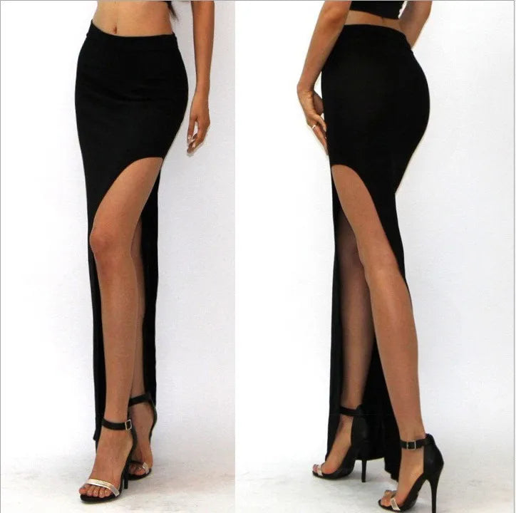 Fashion Split Skirts Women Sexy Long Sexy Skirts Open Side Split Skirt Long High Waist High Slit Maxi Skirt Black