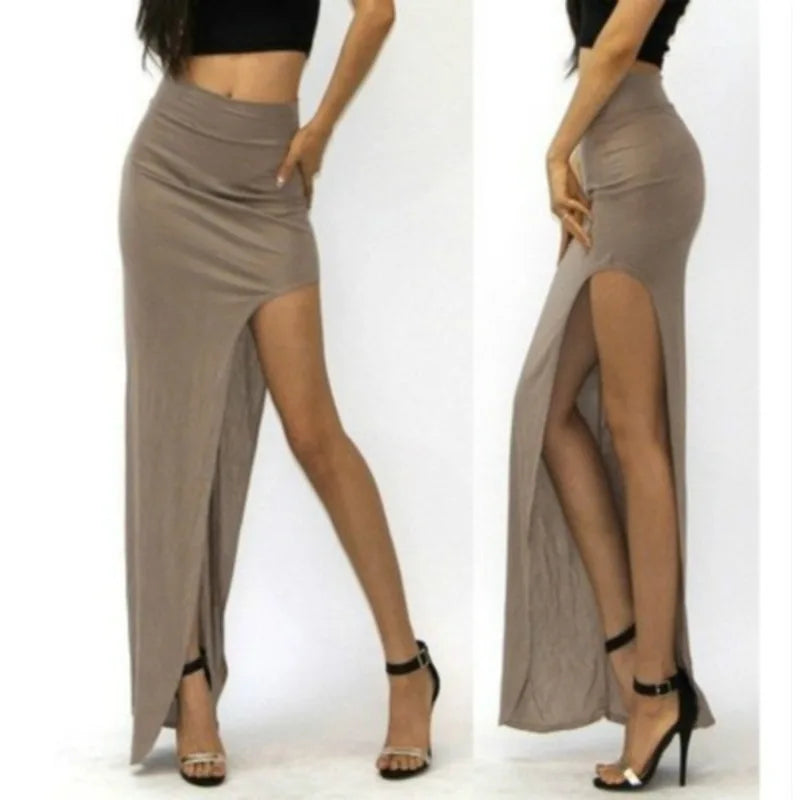 Fashion Split Skirts Women Sexy Long Sexy Skirts Open Side Split Skirt Long High Waist High Slit Maxi Skirt Black