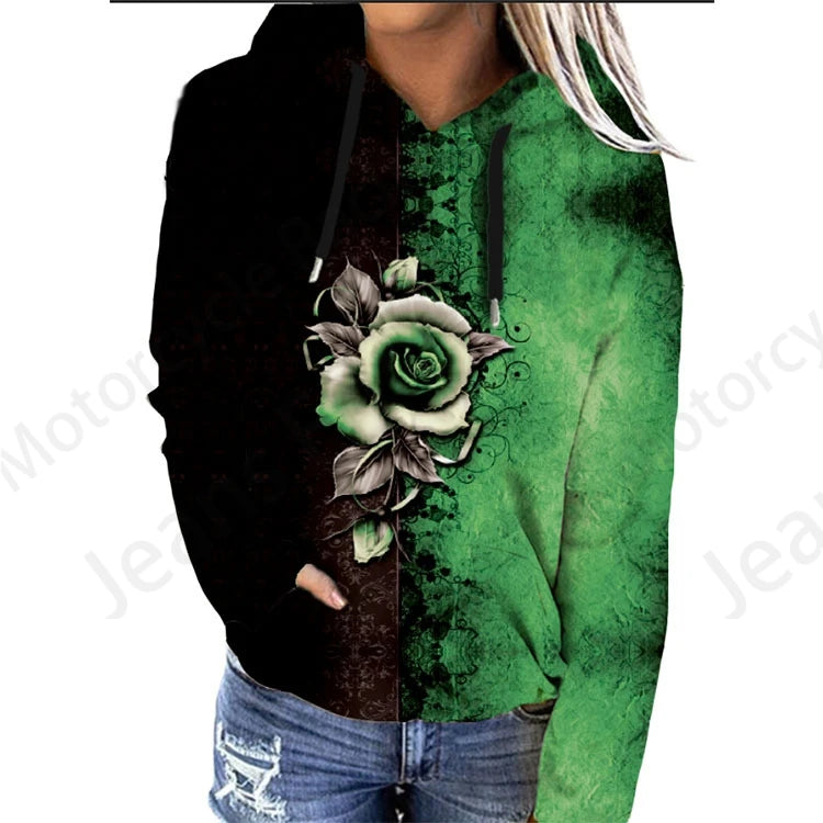 women's Rose Floral 3d Print Hoodie