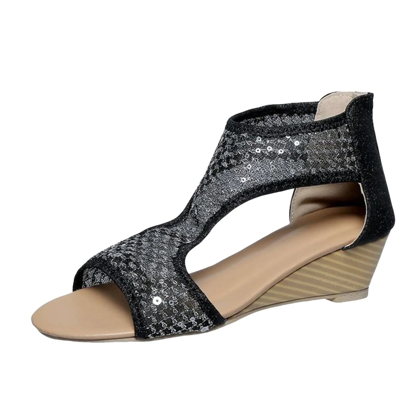 Sequins Mesh Peep Toe Platform Sandals