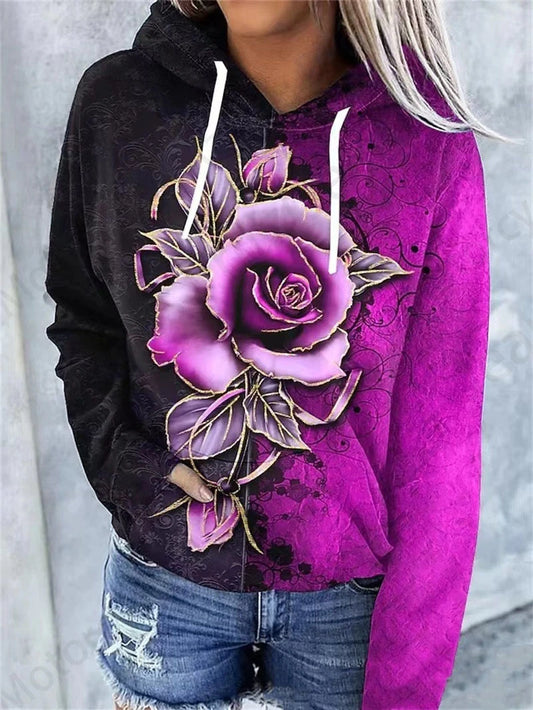 women's Rose Floral 3d Print Hoodie