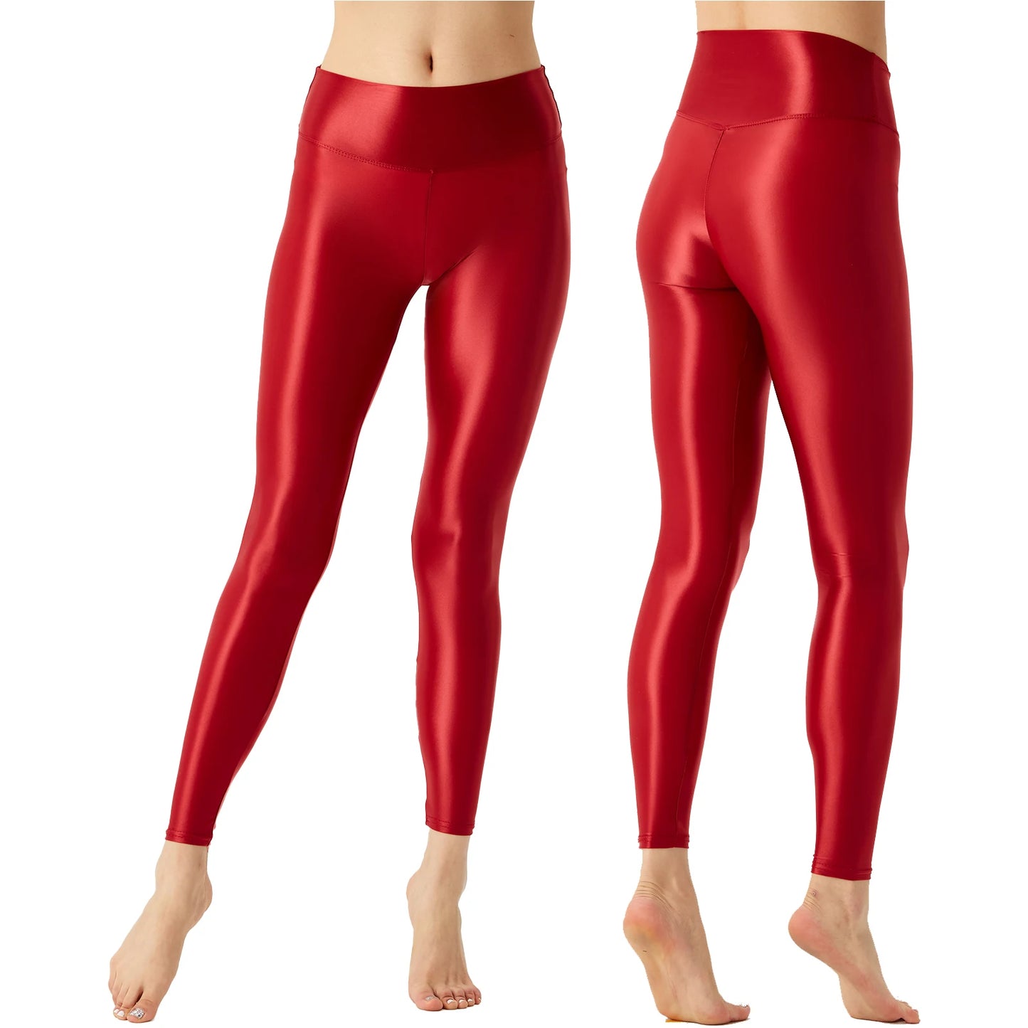 Womens Solid Color Glossy Pants