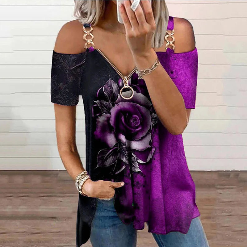 Summer V-Neck 3D Patchwork Top