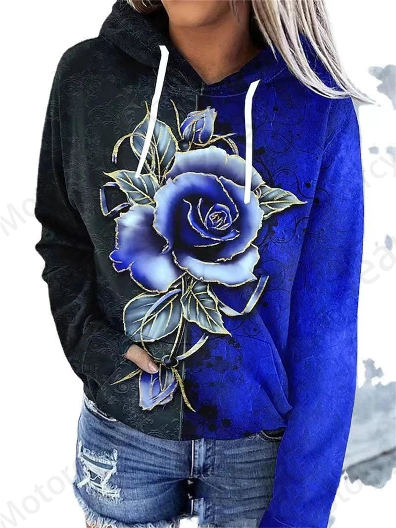 women's Rose Floral 3d Print Hoodie