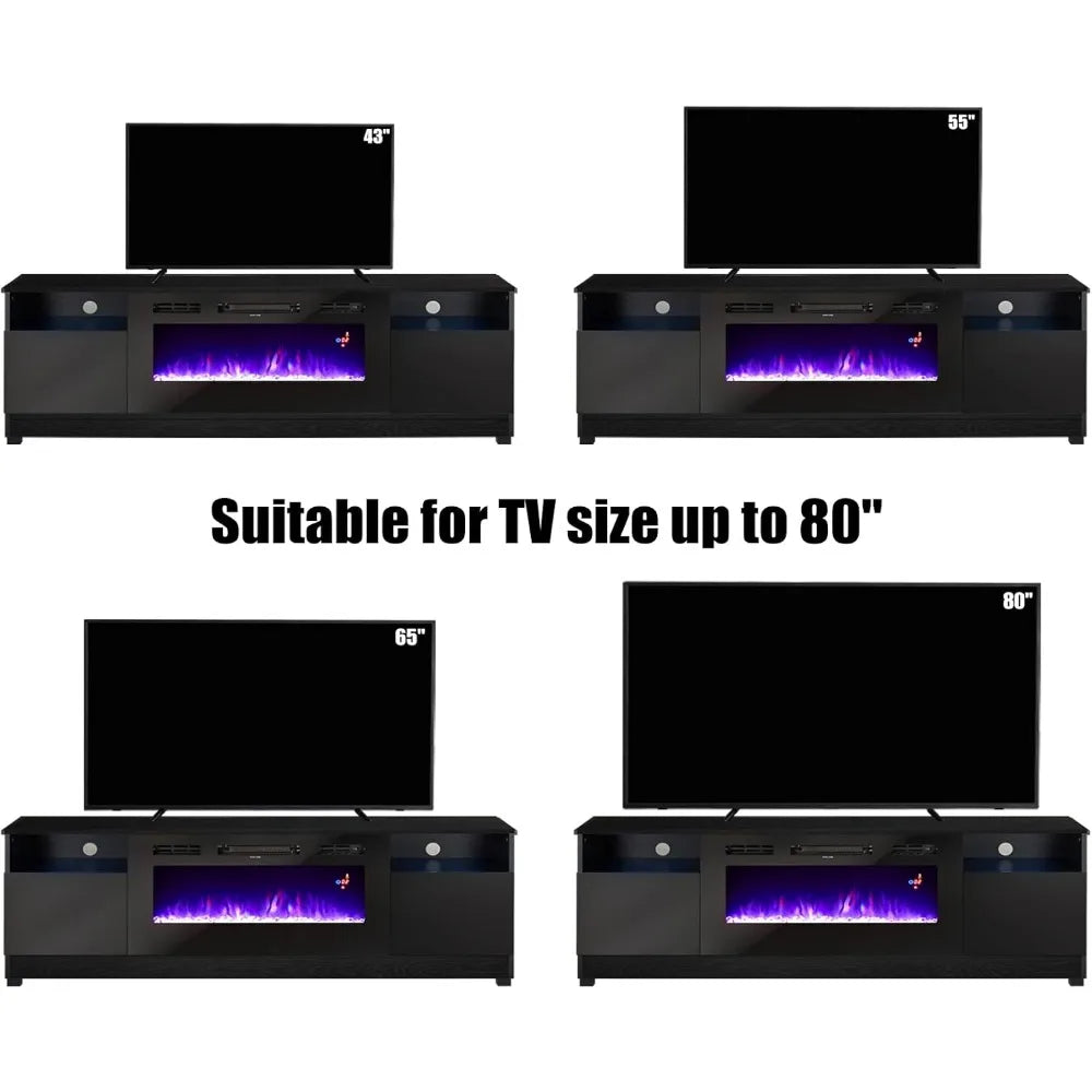 80" TV Stand Electric Fireplace,