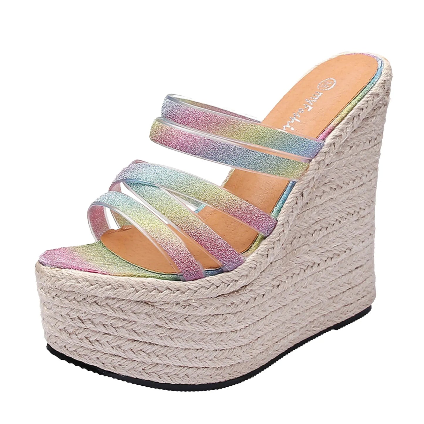 High Wedge Heel Multi Strap Sandals