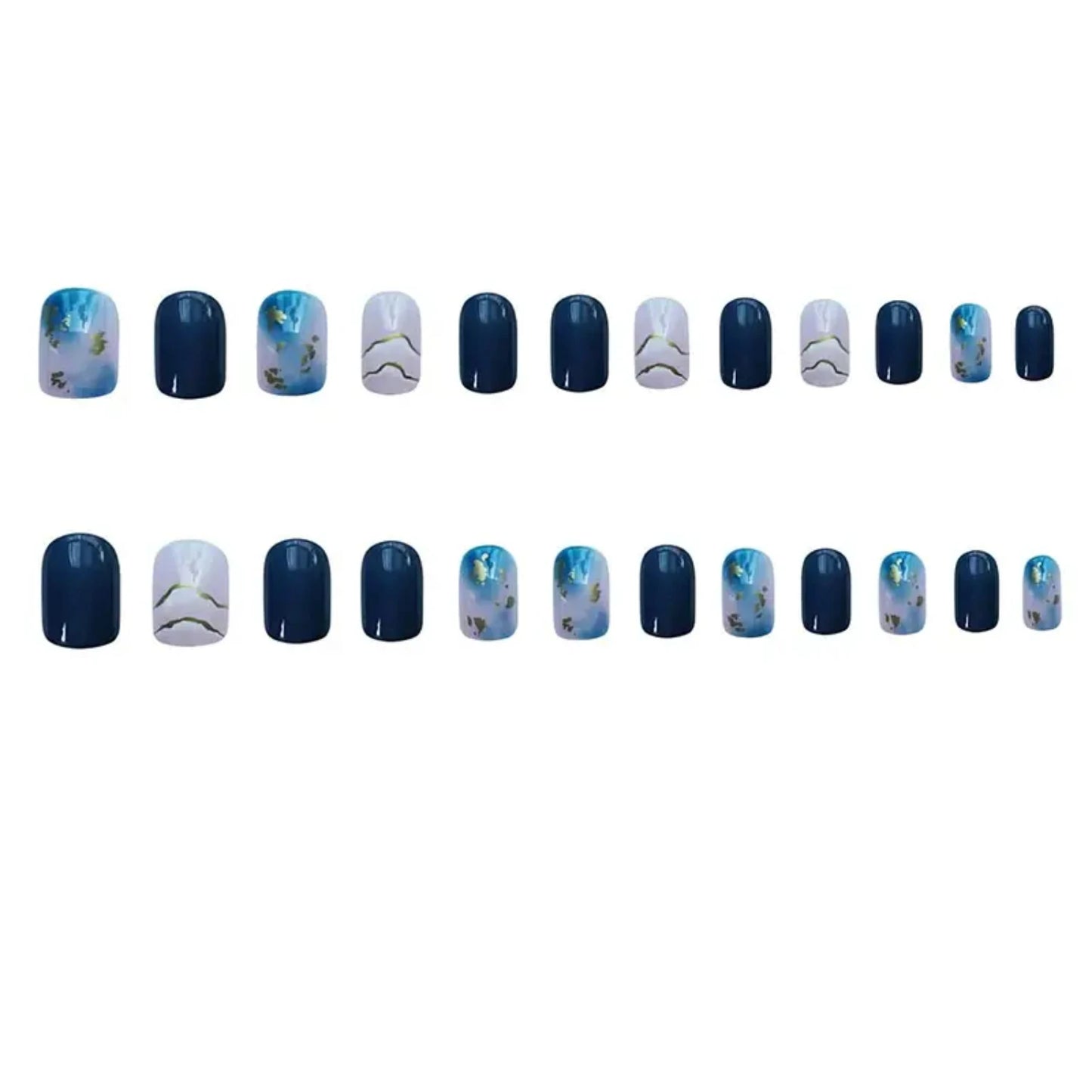 24 Pcs Dark Blue False Nails Set