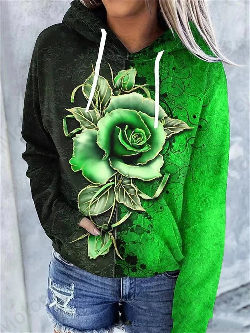 women's Rose Floral 3d Print Hoodie