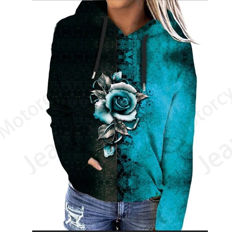 women's Rose Floral 3d Print Hoodie